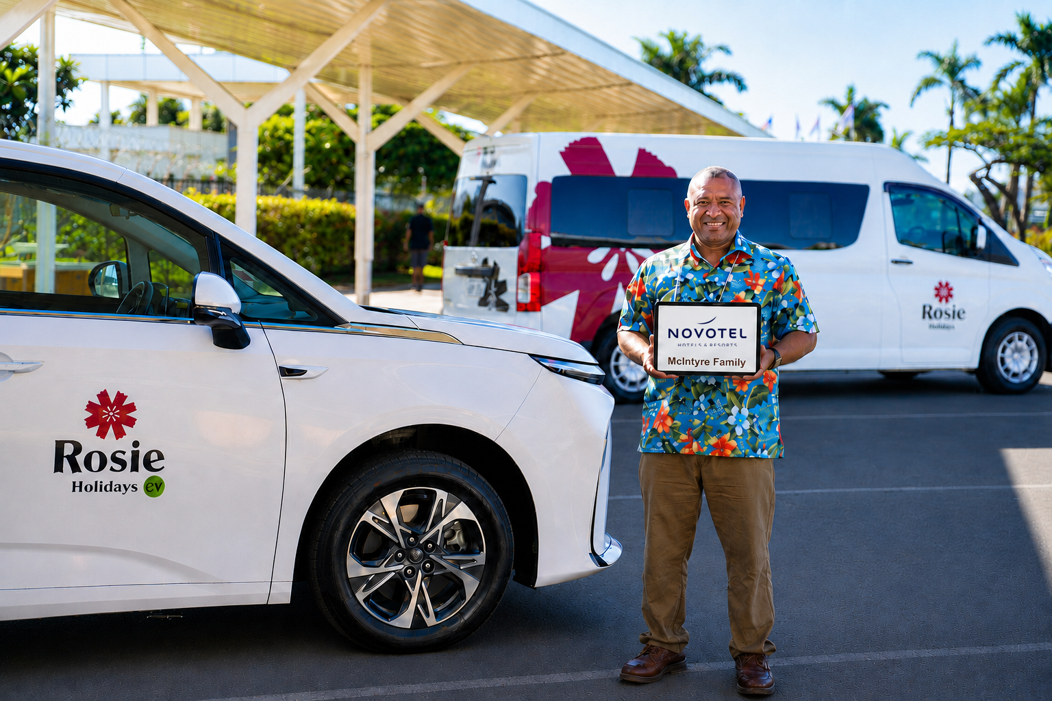 Rosie Holidays EV and van transfer with driver concierge at Nadi Airport